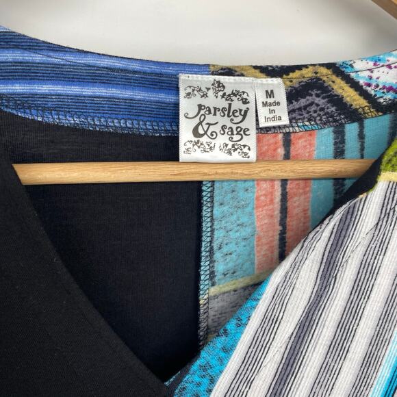 Parsley & Sage Tunic Top Medium Pattern Patchwork Lagenlook Artsy Bohemian - Picture 3 of 8